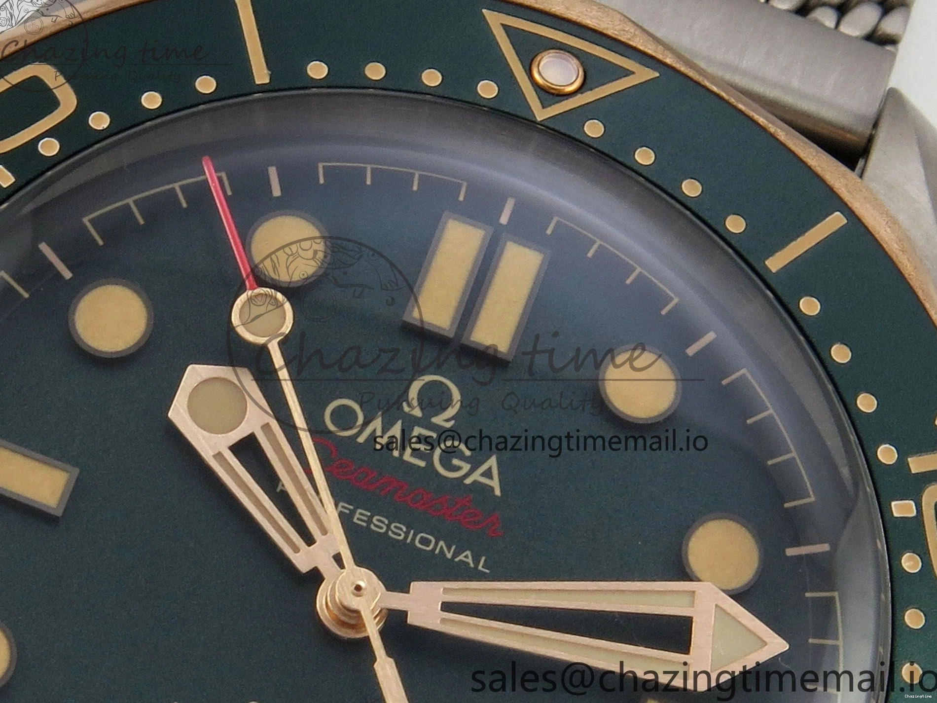 0329 OdorResistant Seamaster 300M Diver Titanium Bronze Gold VSF 1:1 Best Edition Green Dial on Titanium Mesh Bracelet A 7660